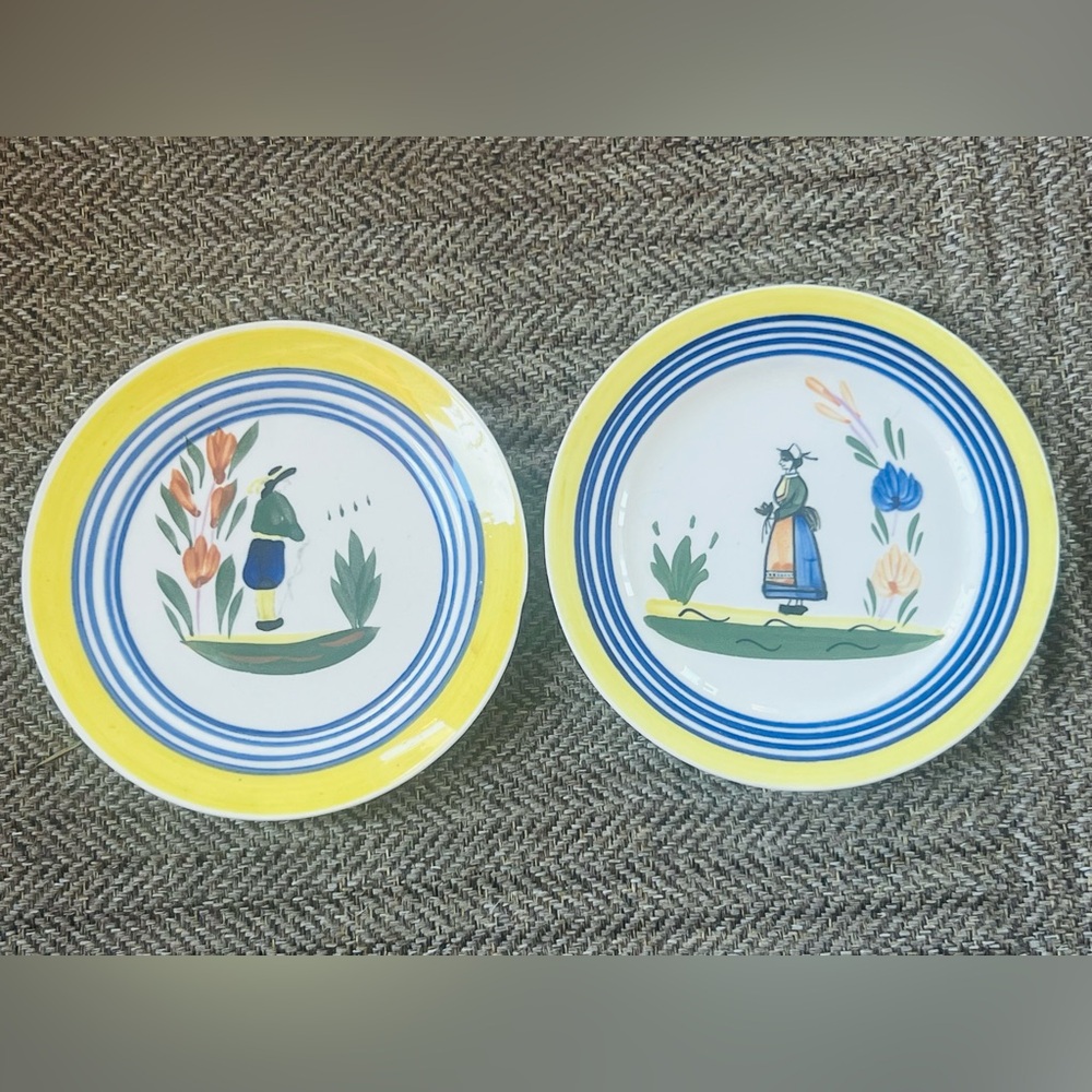 2 Blue Ridge Vintage Hand Painted Plates Lyonnaise French Peasant Faience